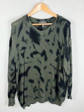 Lisa Rinna 2X Tie Dye Sweater Green Black Lace Up Sleeve Knit Cozy Goblincore